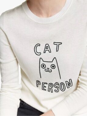 Boden | Estella ‘Cat Person’ Embroidered Graphic Crewneck Sweater Cashmere Wool